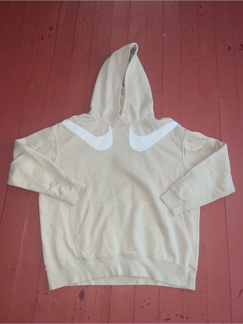 Nike Beige Hoodie with White Double Swoosh